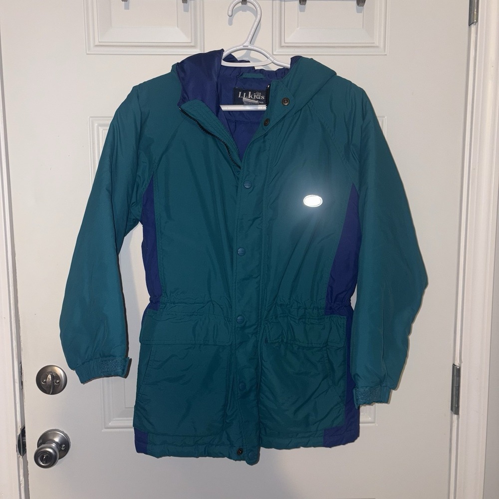 L.L Bean Rain Jacket Color Block Kids' Large Green & Blue , For Rainy days